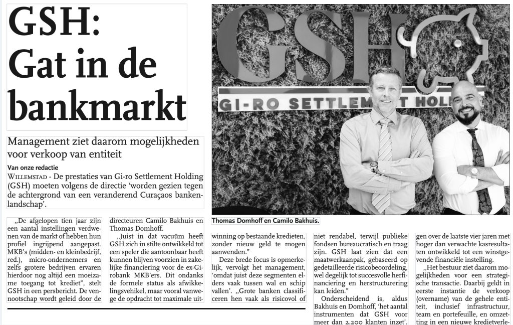 Artikel Antilliaans Dagblad d.d. 4 November 2025 “GSH: Gat in de bankmarkt”